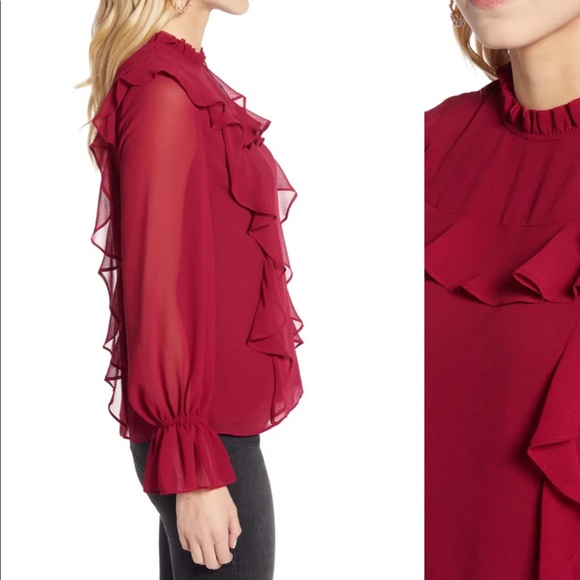 NWT Rachel Parcell Feminine Red Ruffle Top - Picture 3 of 13